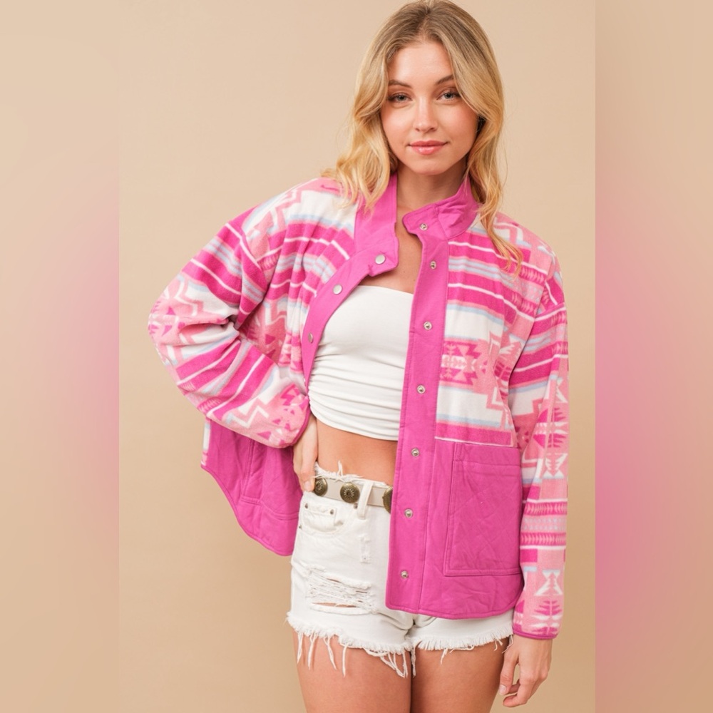 $89 NWT Blue B Aztec Exclusive Quilted Fleece Jacket in pink L